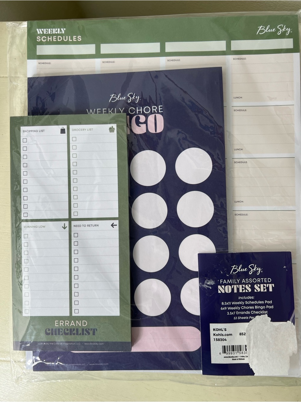 Brand New-BLUE SKY 3-pc. Family Weekly Schedule, Chore Bingo & Checklist Set